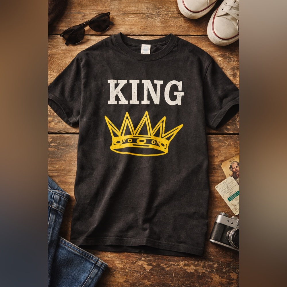 Vintage King Crown Graphic T-Shirt Men's Medium Black Short Sleeve Tee‎